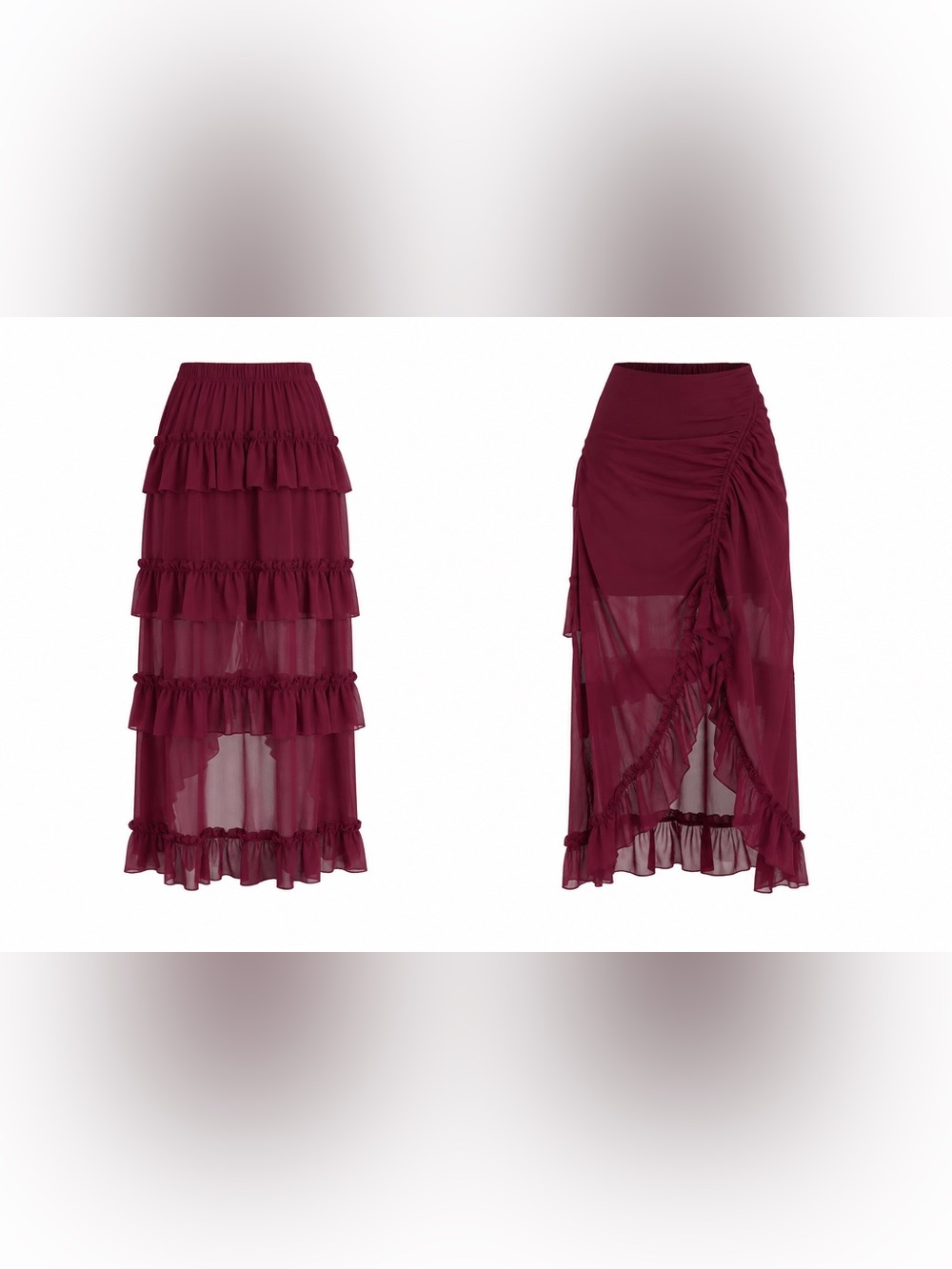 Cider Burgundy Ruffled High-Low Maxi Skirt NWT